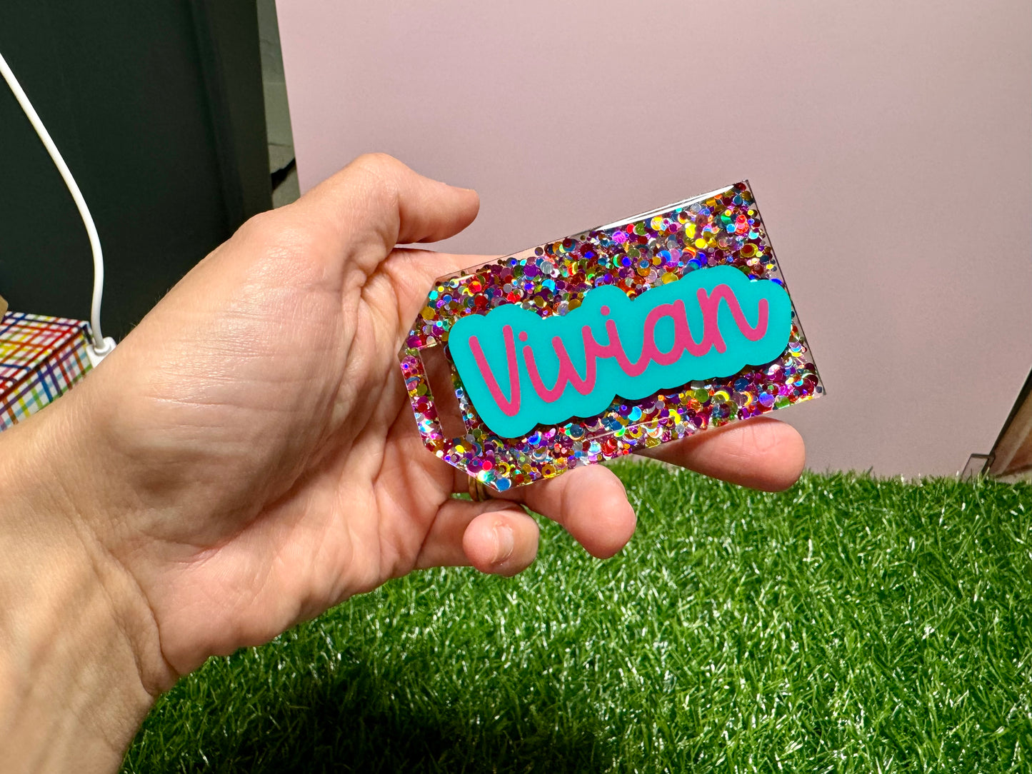 Glitter bag tags