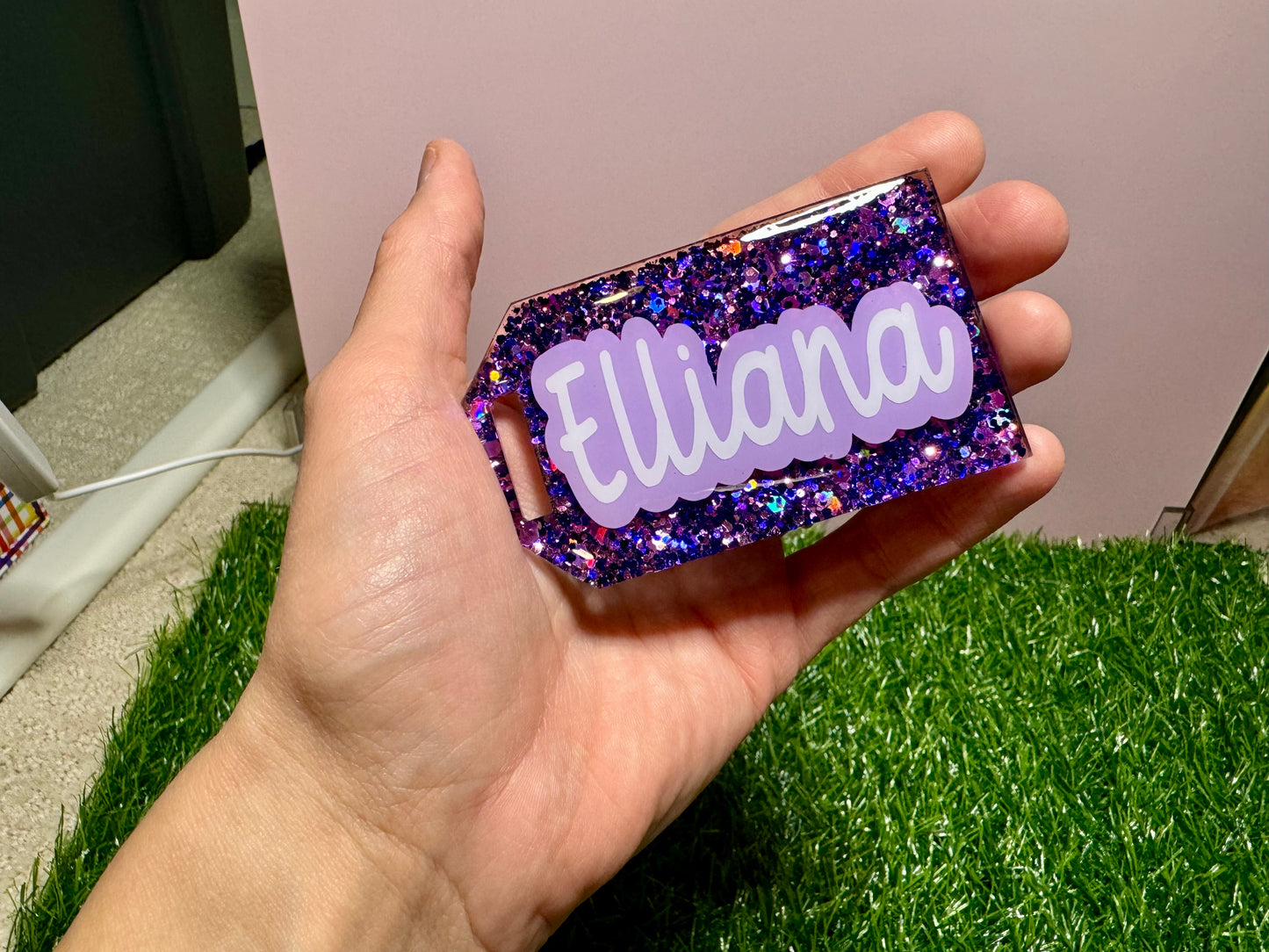 Glitter bag tags