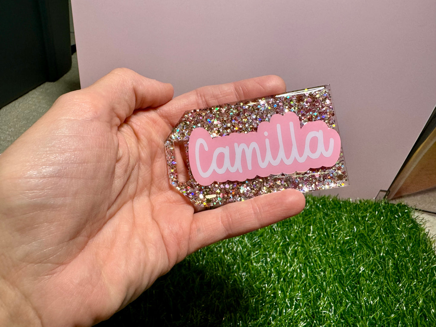 Glitter bag tags