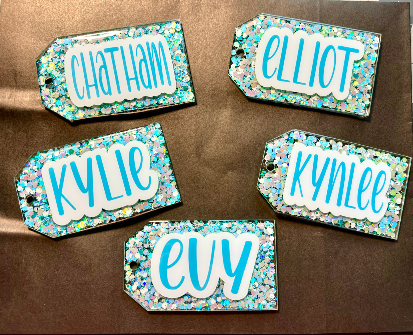 Glitter bag tags