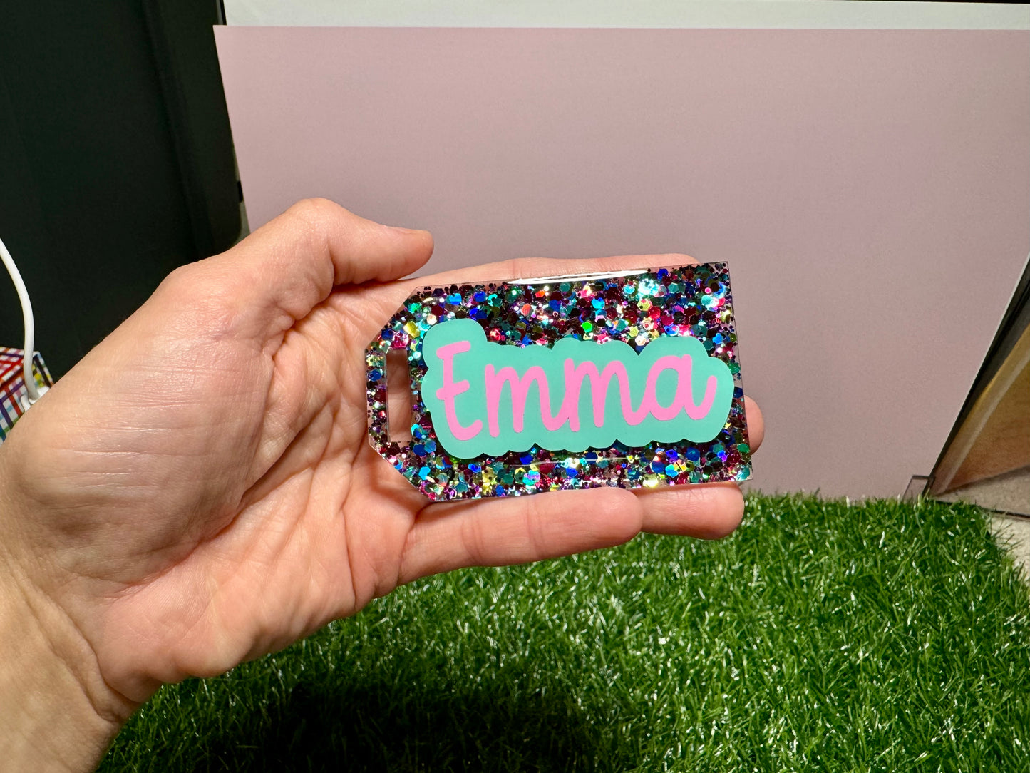 Glitter bag tags