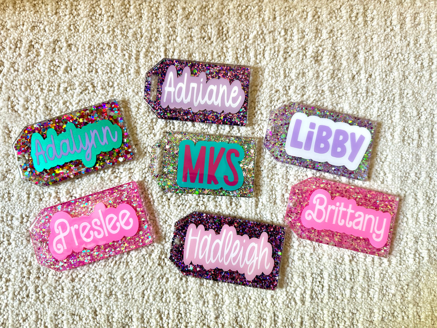 Glitter bag tags