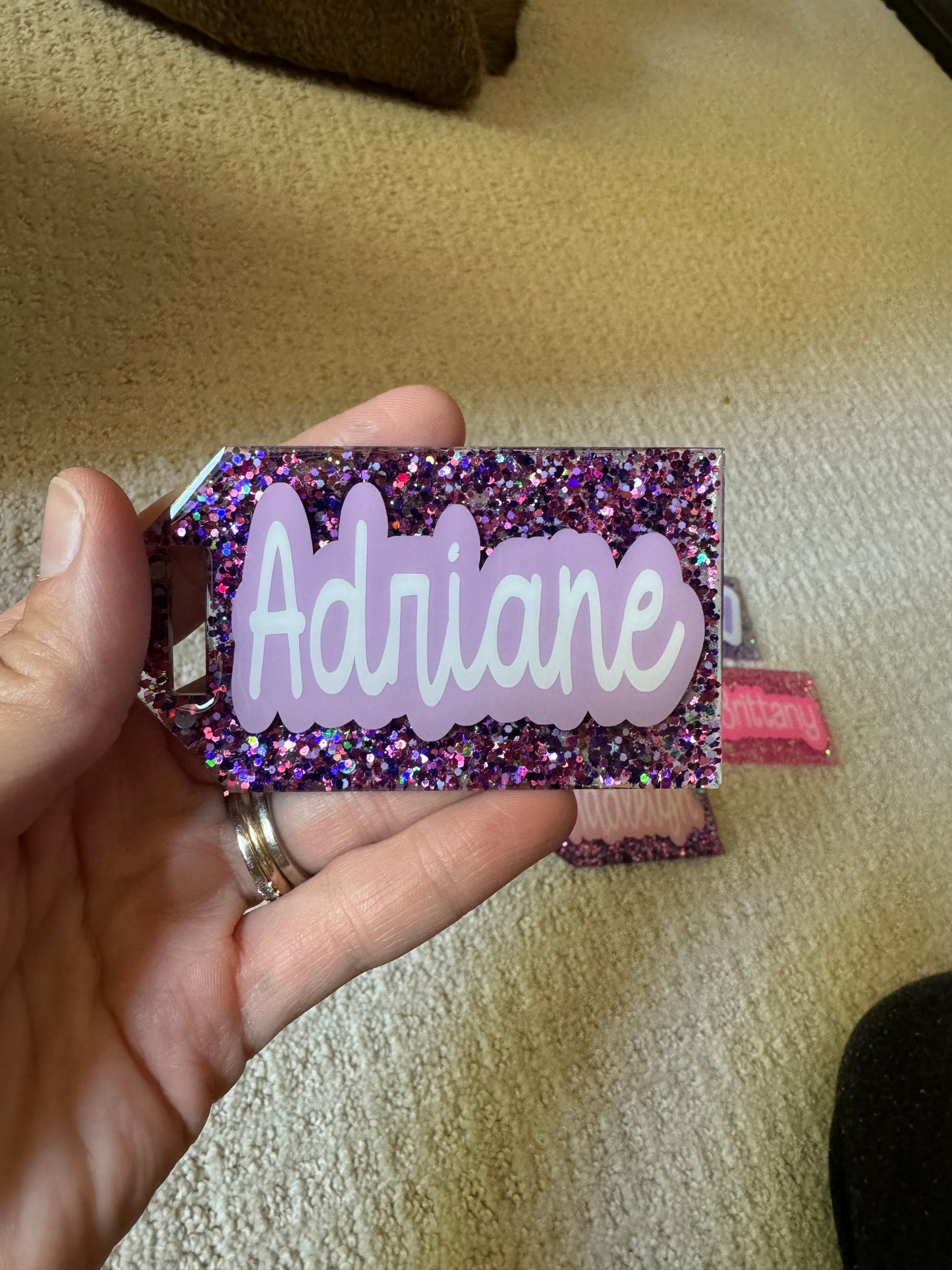 Glitter bag tags