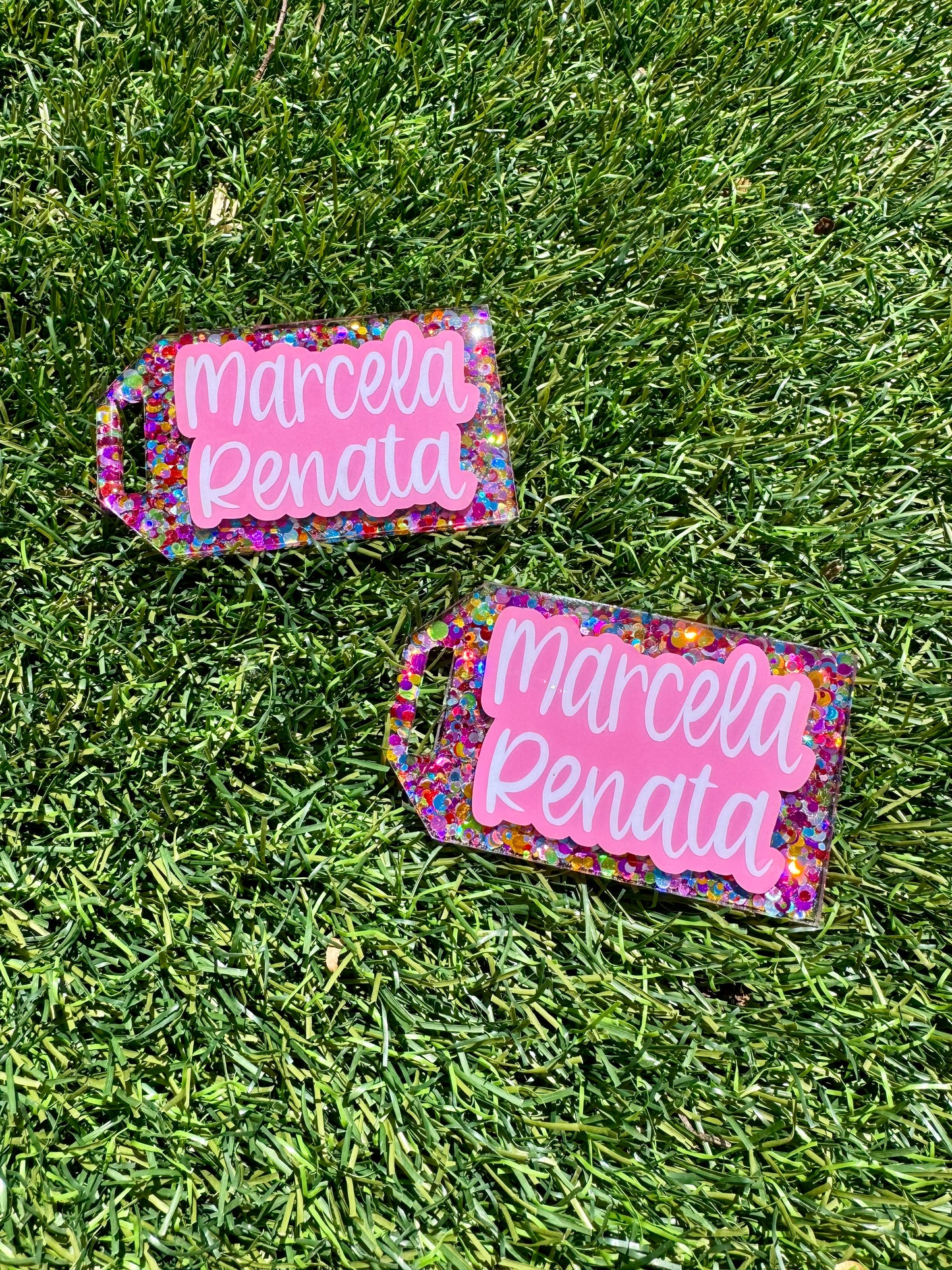 Glitter bag tags