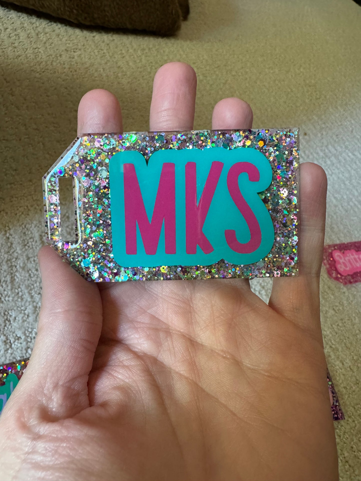 Glitter bag tags