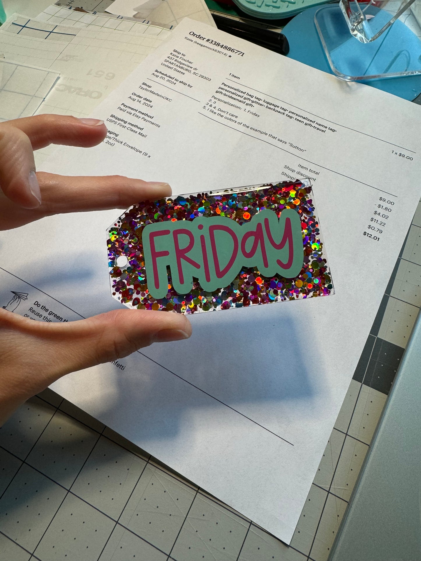 Glitter bag tags