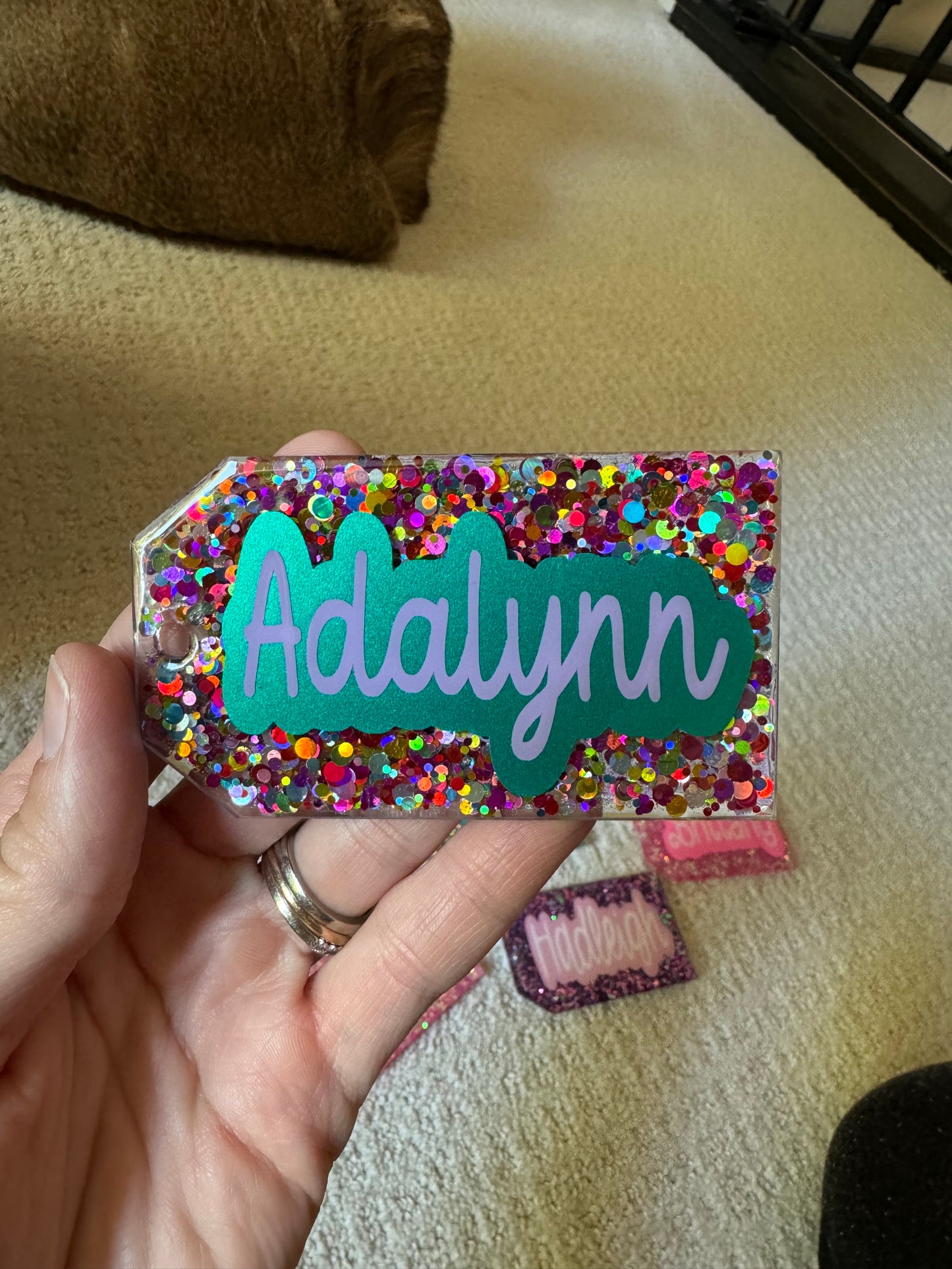 Glitter bag tags