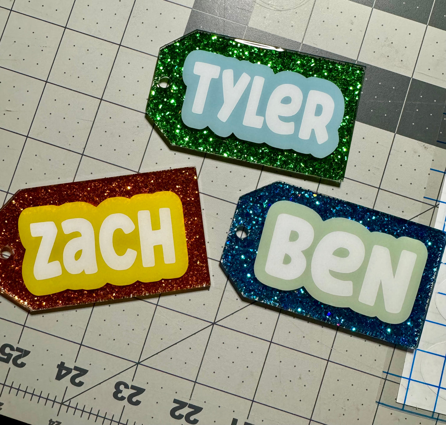 Glitter bag tags
