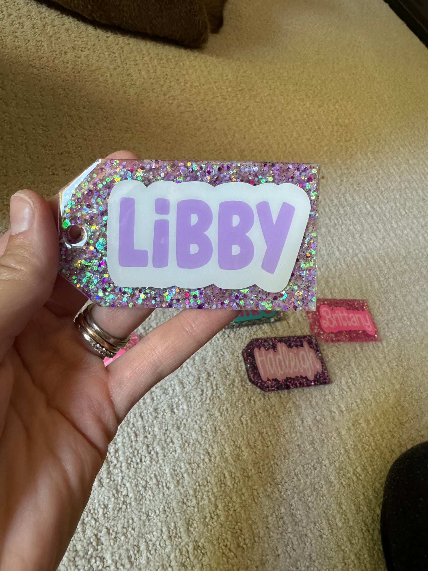 Glitter bag tags