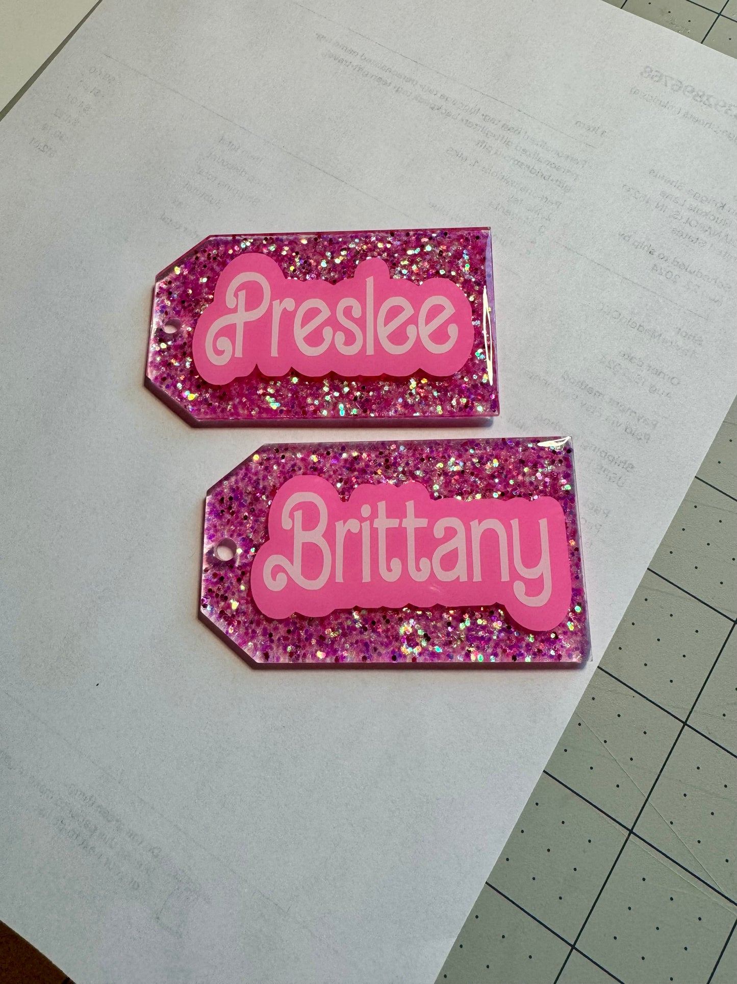 Glitter bag tags