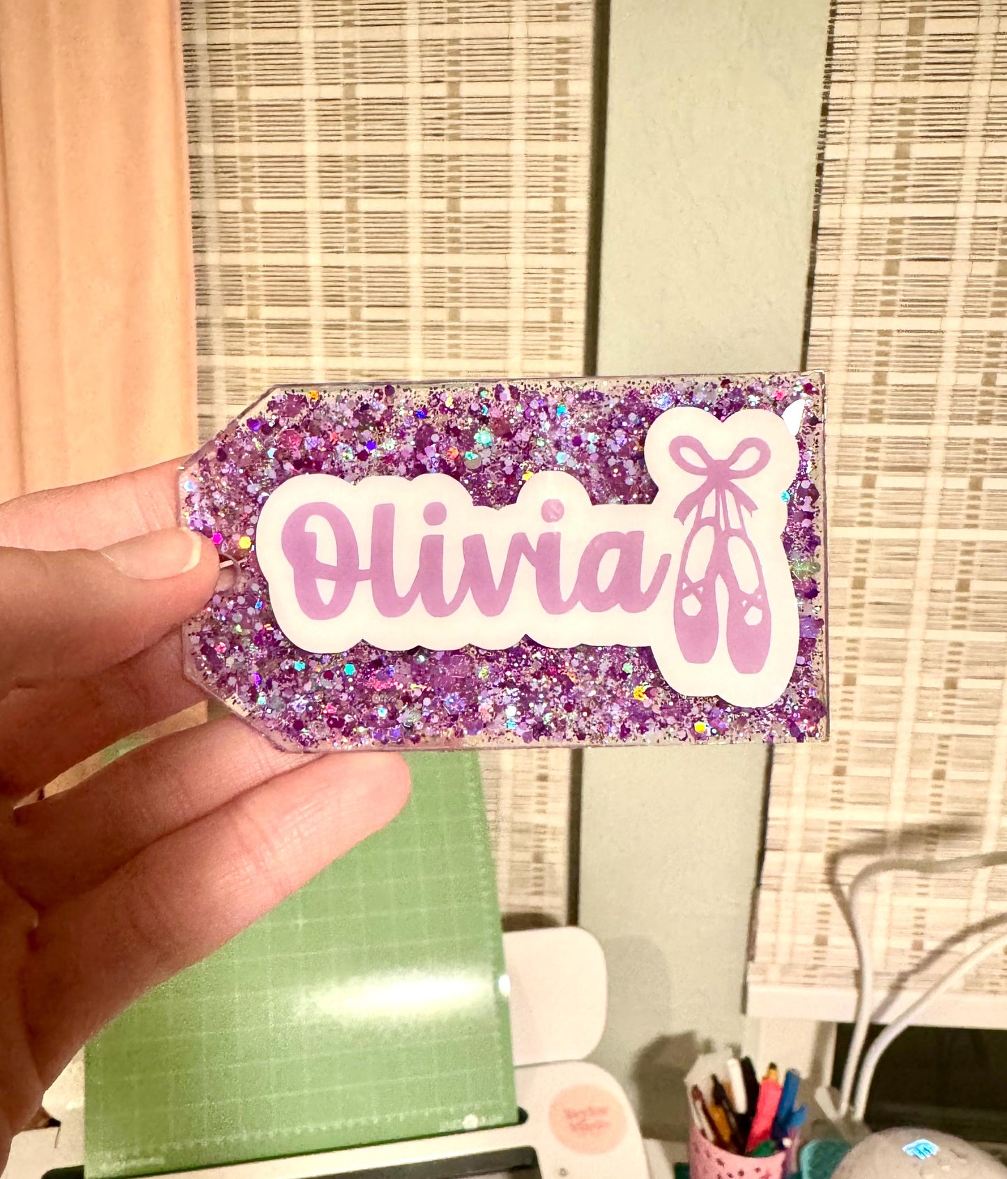 dance bag tag• personalized name tag• ballet• gymnastics•glitter• teen gift•travel gift•dance team•travel bag•