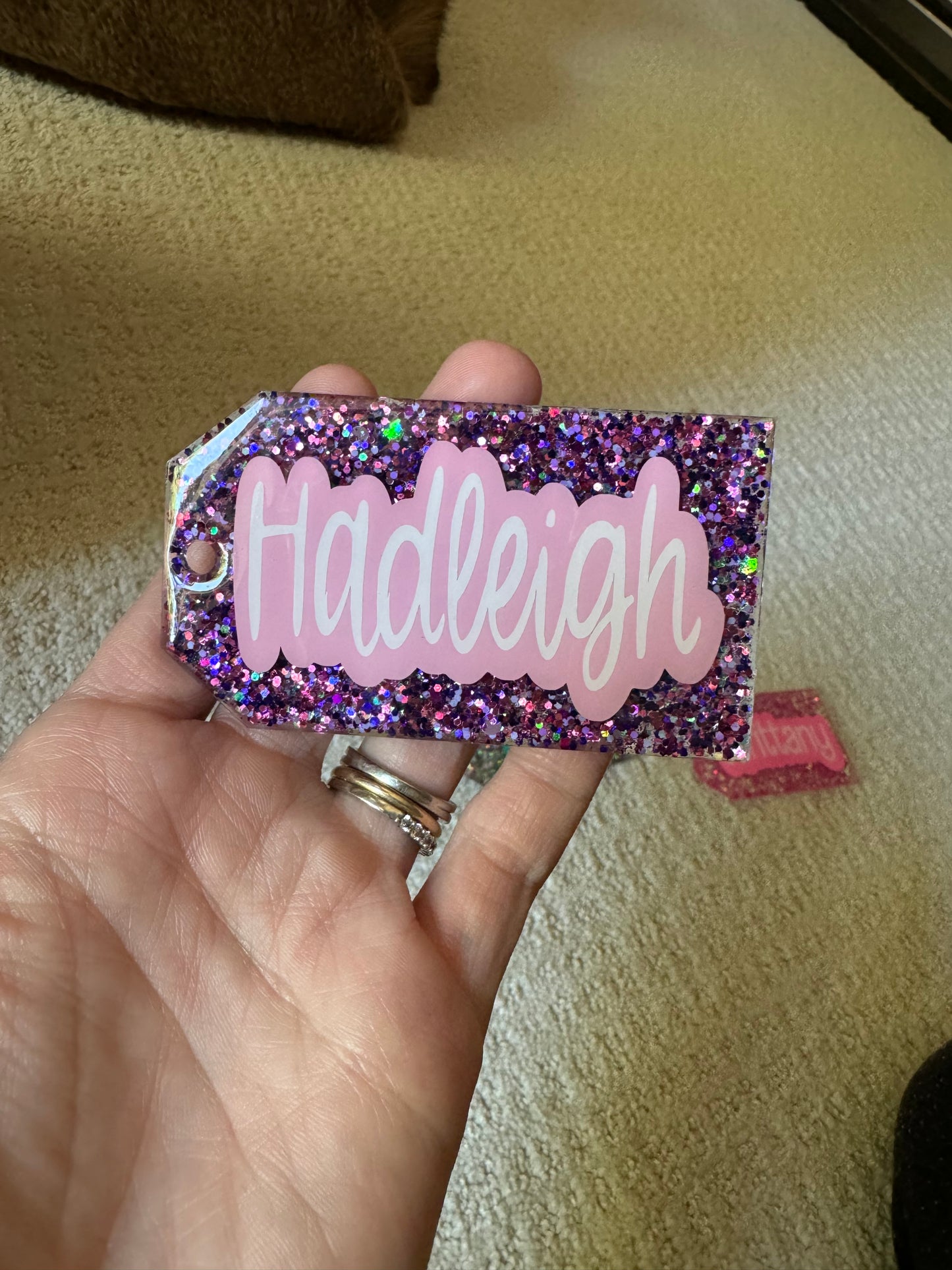 Glitter bag tags