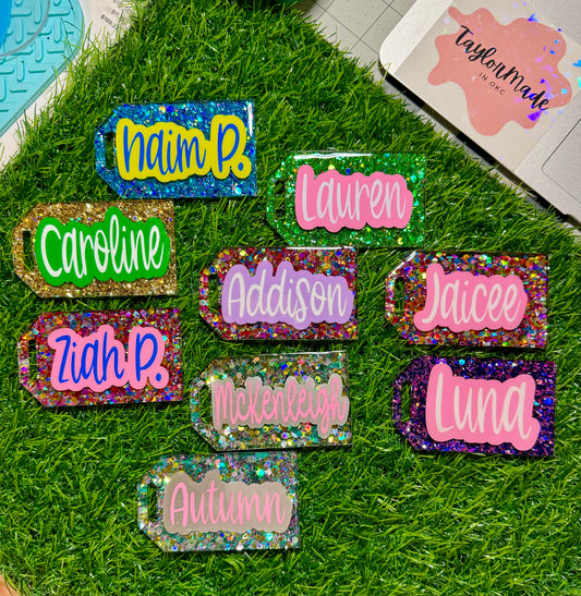 Glitter bag tags