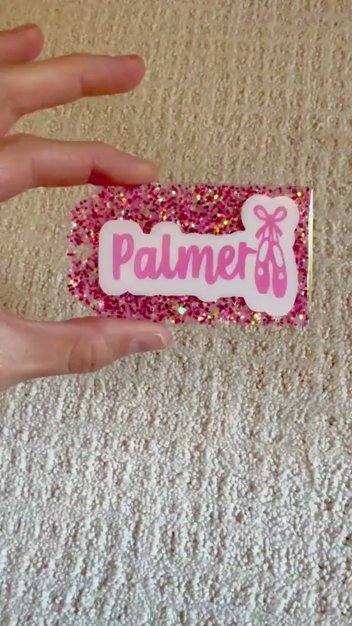 dance bag tag• personalized name tag• ballet• gymnastics•glitter• teen gift•travel gift•dance team•travel bag•